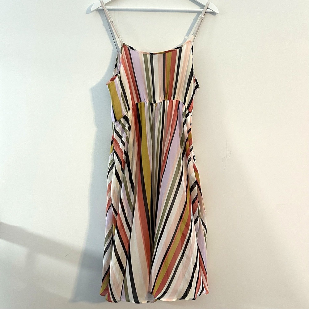 Torrid Multicolor Stripe Chiffon Midi Dress Pockets Sz M/L 00 NWT - Picture 3 of 14